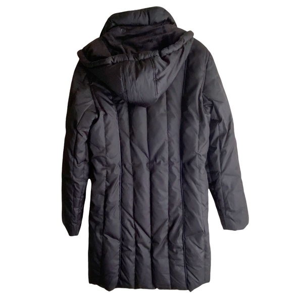 Nautica Black Down Quilted Puffer Style Long Parka Coat Sherpa Lined Hood Zip Up - Picture 10 of 13